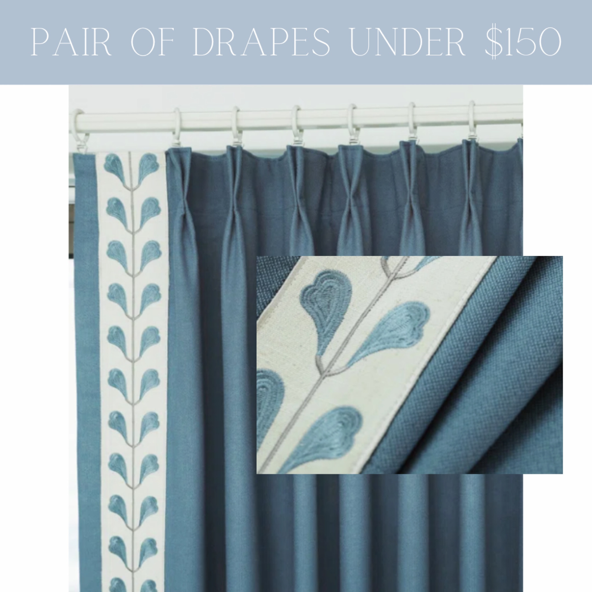 For the PAIR! 66% off now. Usually over $400. I feel like drapes are always sold per panel so love finding them sold together, especially for under $150



Wayfair, home decor finds, window, curtains, blue drape, flowers, nursery, bedroom, dark blue, deal, budget finds, affordable, curtain trim, living room, pretty blue, design inspiration, house 

#LTKhome