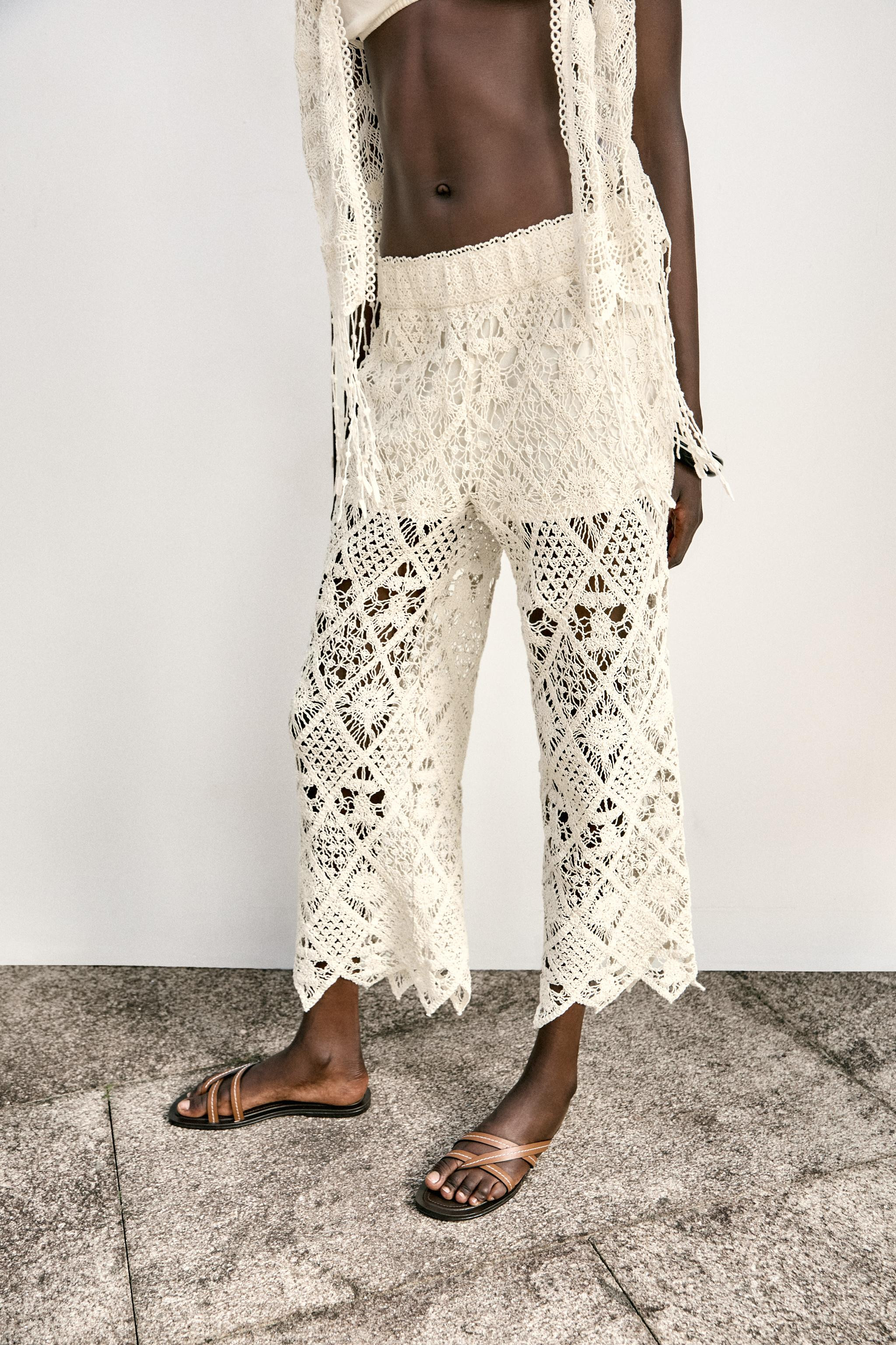 CROCHET TROUSERS Light beige Black | Zara UK