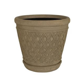 Lattice Pot with Saucer-Aged Granite 23 in. D 22 in. H | The Home Depot