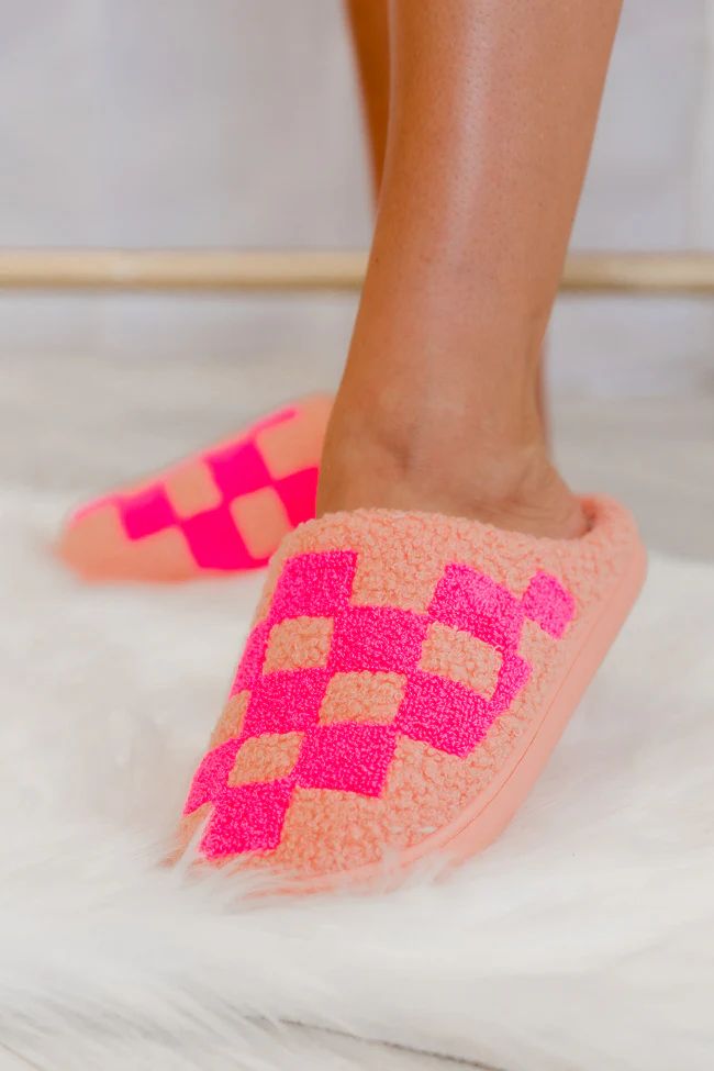 Pink and Orange Checkered Slippers DOORBUSTER | Pink Lily