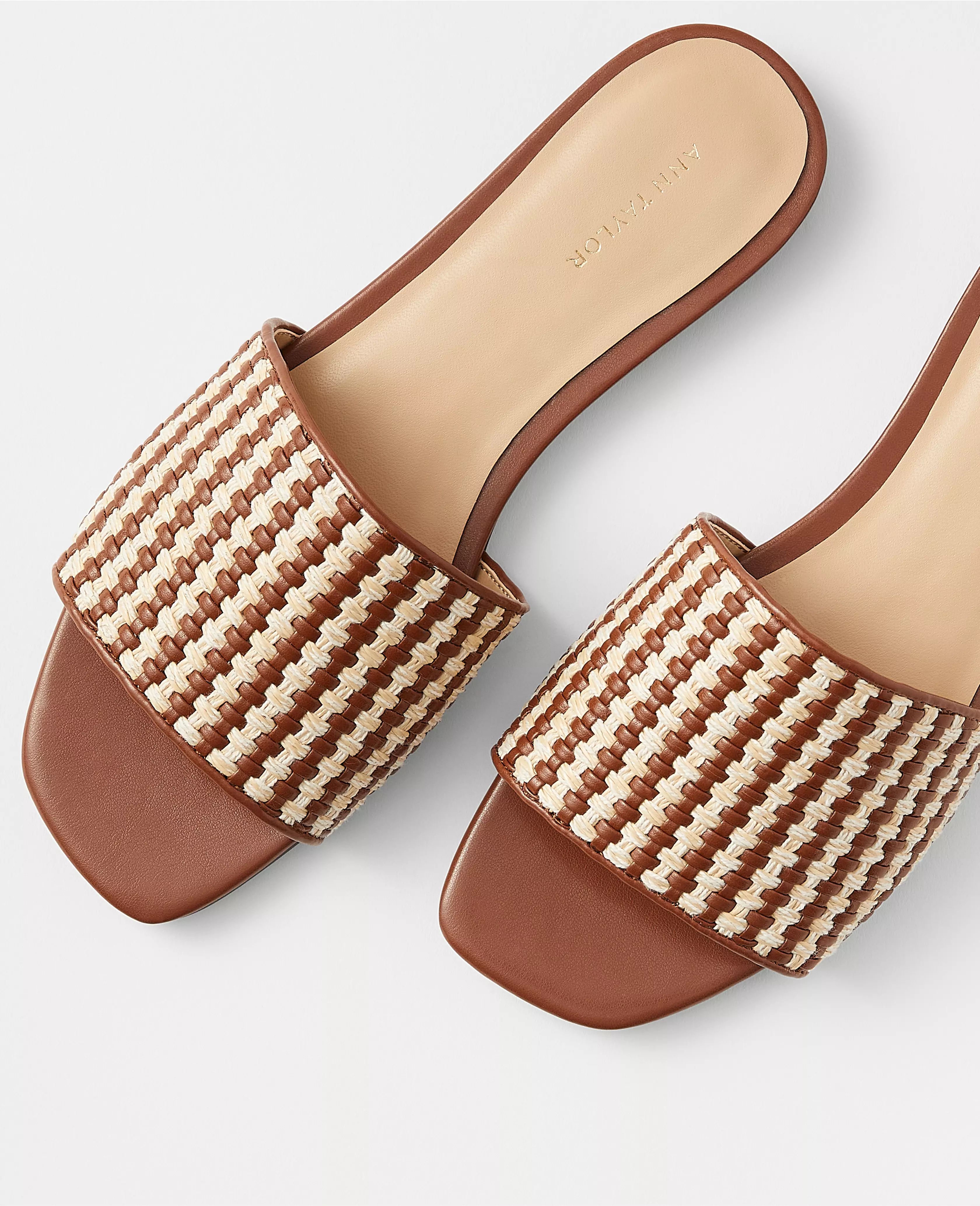 AT Weekend Woven Leather Flat Sandals | Ann Taylor (US)