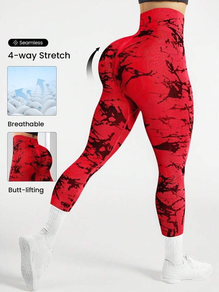 Seamluxe SHEIN Sport Tie-Dye Seamless Highly Elastic Sports Leggings Sport Studio High Waisted Seamless Slim Leggings For Women - Resilient Soft Touch Breathable 4-Way Stretch Legging For Running Cycling Yoga Pickleball Exercise Casual | SHEIN