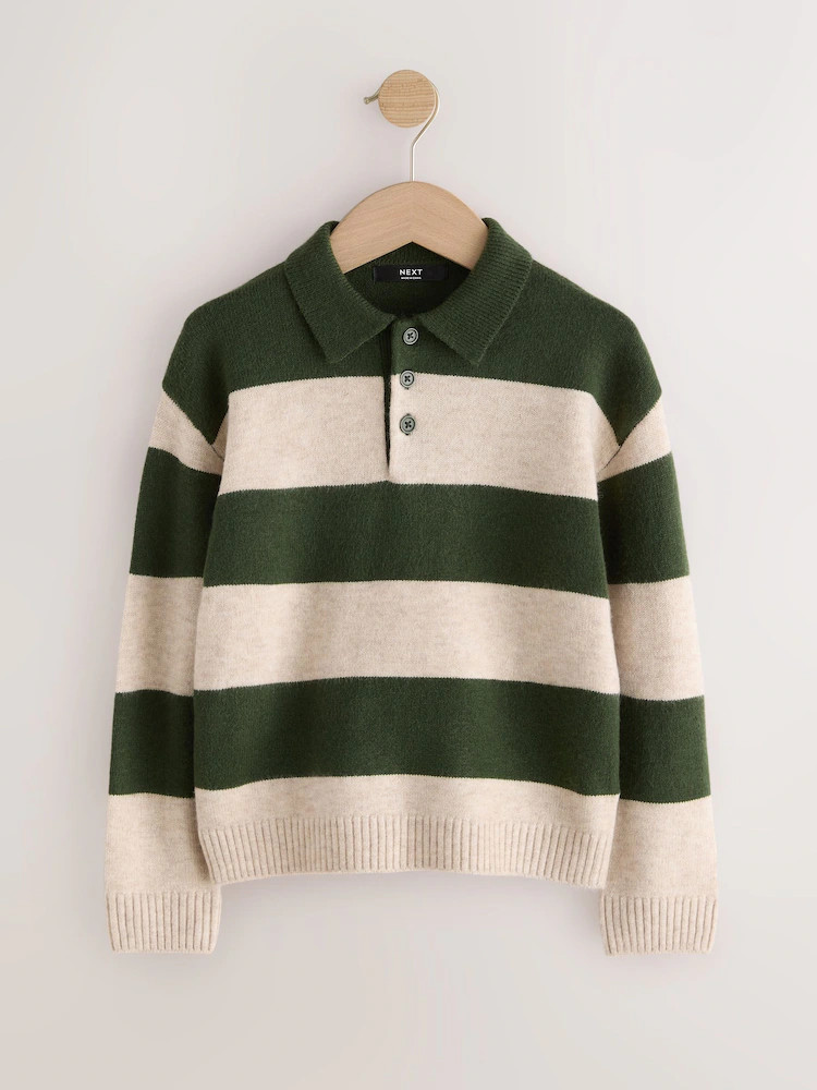 Green/Ecru Stripe Knitted Rugby Polo Shirt (3-16yrs) | Next US