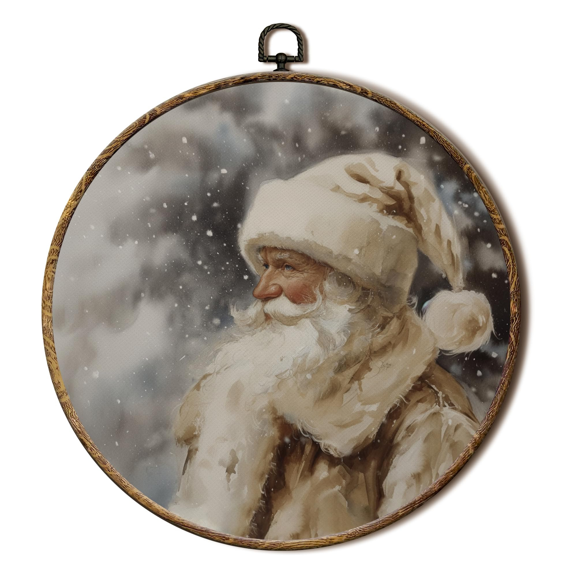 FSTCSV Winter Christmas Santa Round Wall Art Framed, Vintage Santa Claus Canvas Prints Wall Hangi... | Amazon (US)