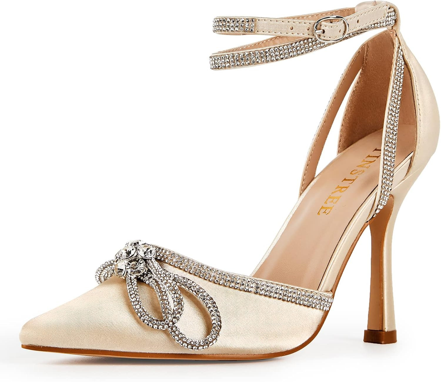 TINSTREE Women's Rhinestone Ankle Strap Heeled Sandals Pointy Toe Stilettos High Heels Pumps Lace... | Amazon (US)