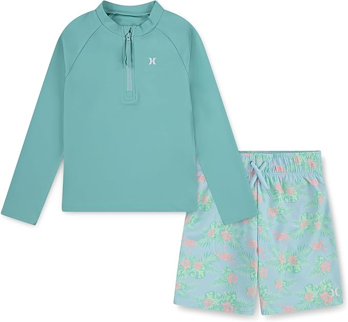 Hurley Unisex Kids Baby and Toddler Boys' Long Sleeve Rash Guard Swim Suit 2-piece Outfit Set | Amazon (US)