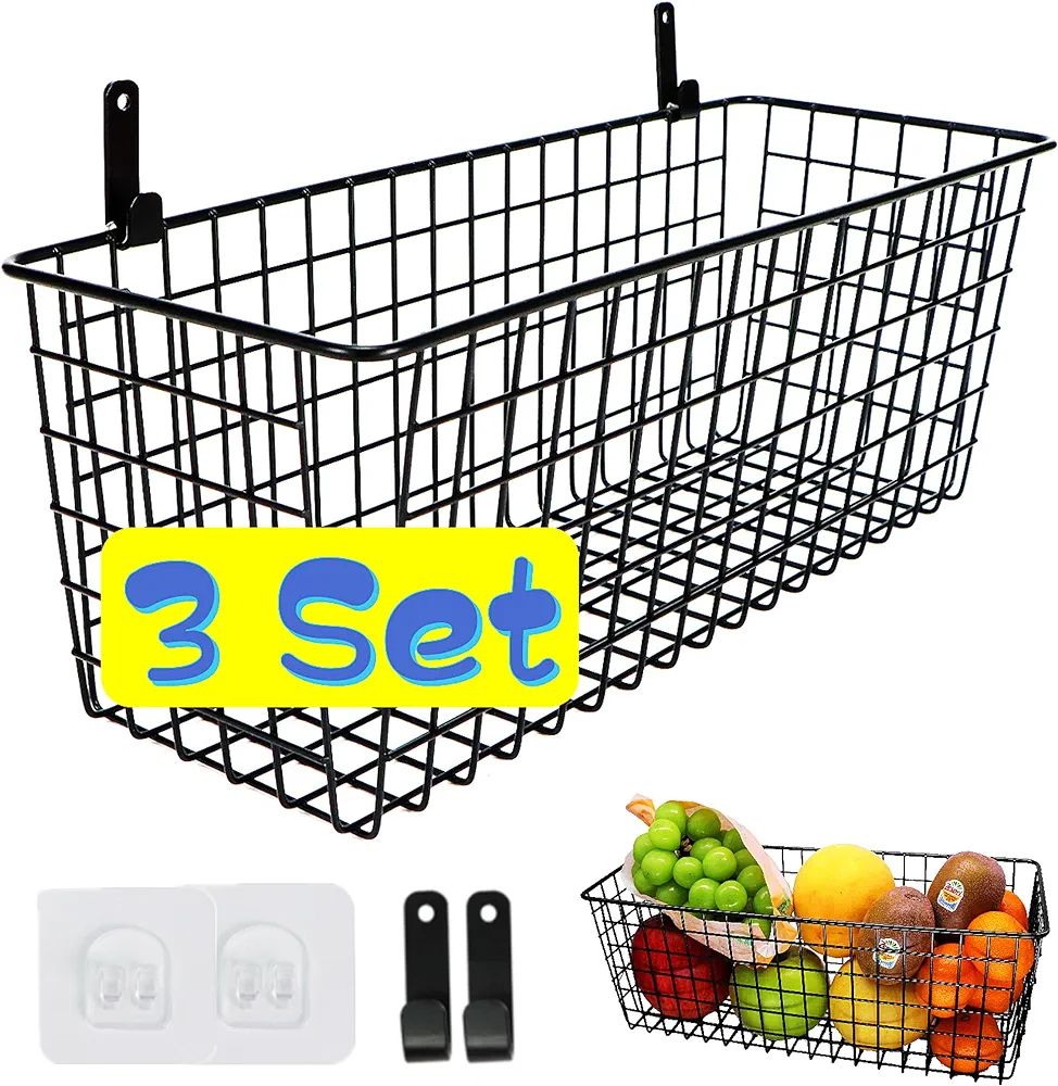 3 Set [Extra Large]Hanging Wall Wire Baskets, Farmhouse Food Storage Kitchen Pantry Laundry Close... | Amazon (US)