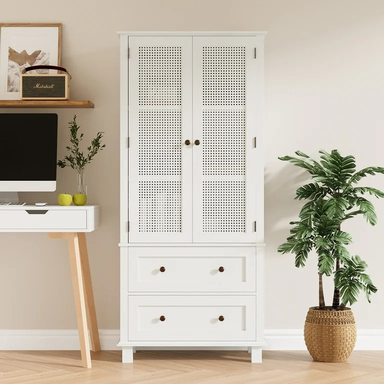 Homfa Storage Cabinet with Rattan Doors, Tall Cabinet Rattan Cabinet with Drawers, Accent Versati... | Walmart (US)