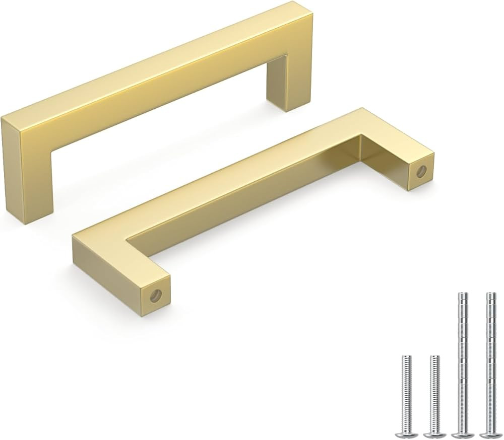 goldenwarm 10 Pack 3-3/4 Inch Gold Cabinet Handles, Brushed Brass Drawer Pulls Aluminum Alloy Dre... | Amazon (US)