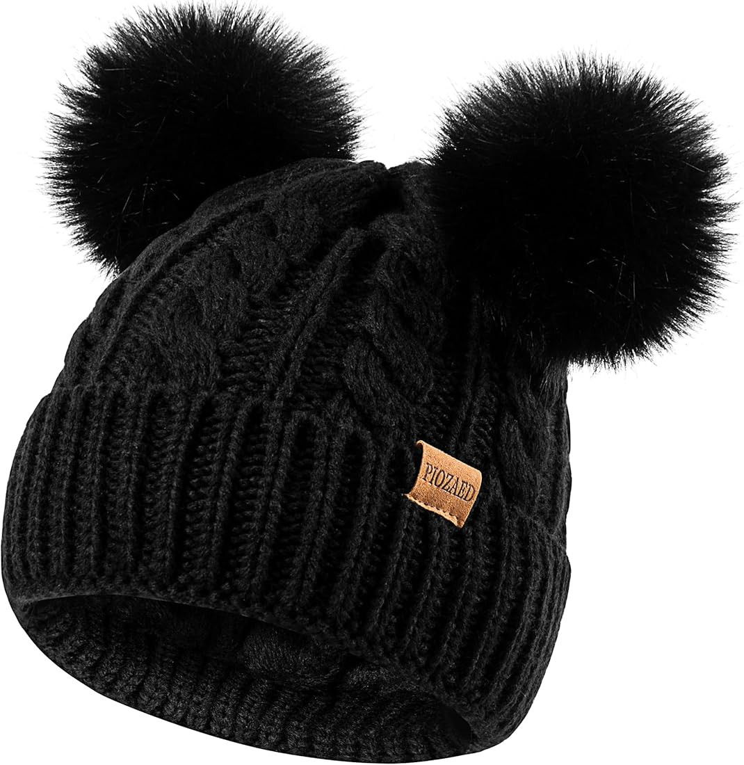 Women's Winter Hat Soft Knit Beanie with Faux Fur Pom Hat with Warm Fleece Lining Skull Cap for W... | Amazon (US)