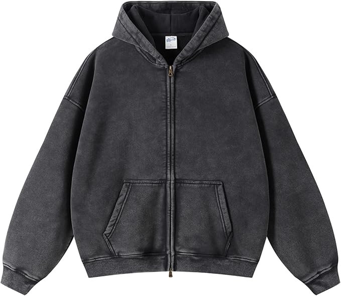 KEEPSHOWING Men's Vintage Acid Wash Zip Up Oversized Hoodi Cotton Heavyweight Streetwear Sweatshi... | Amazon (US)