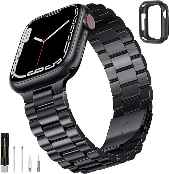 SUNFWR Compatible with Apple Watch Band 45mm 44mm 42mm for Men Women, Stainless Steel Metal iWatc... | Amazon (US)