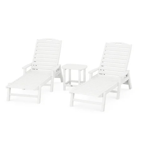 POLYWOOD Nautical 3-Piece Chaise Lounge with Arms Set with South Beach 18 Side Table in White | Walmart (US)