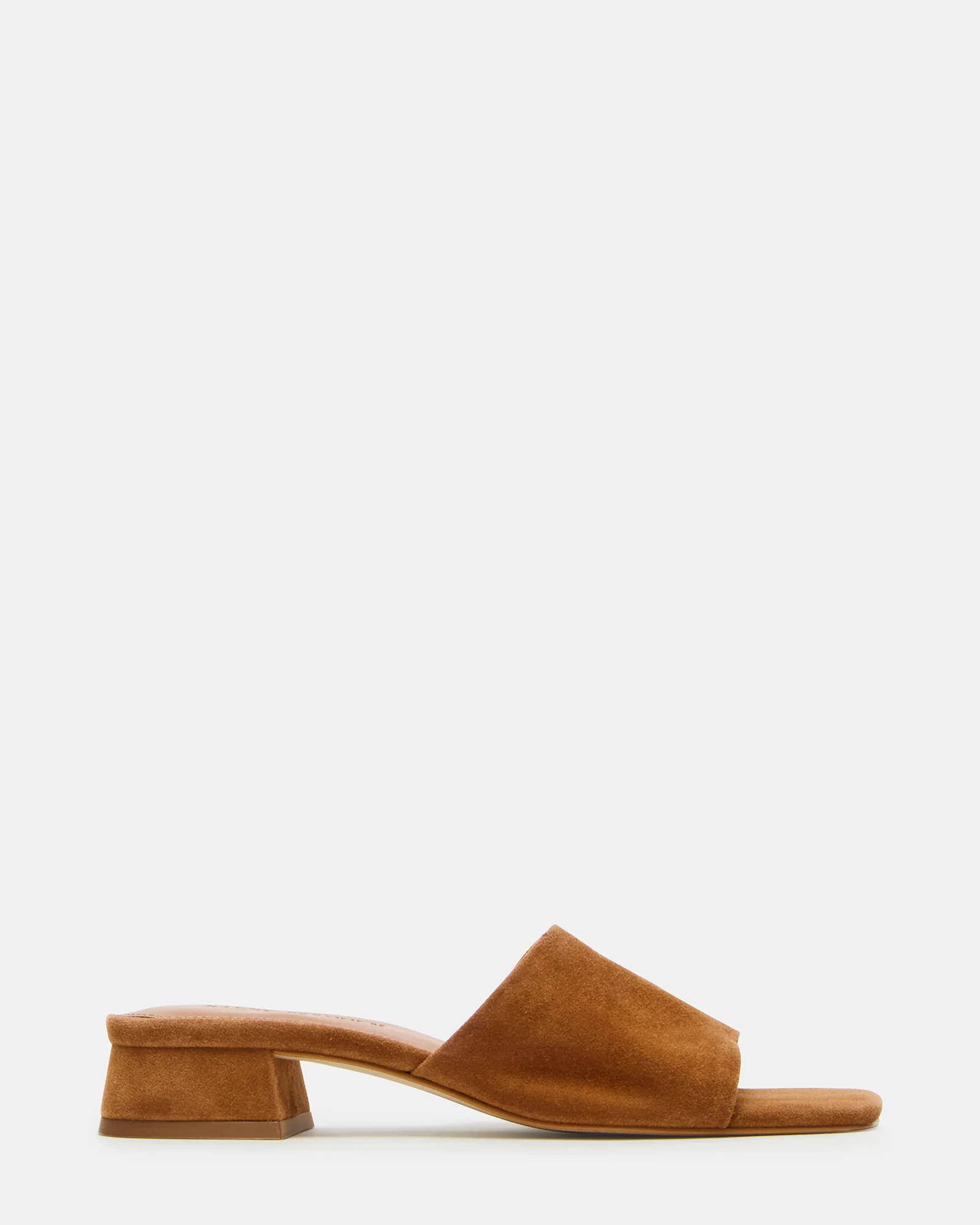 MONTGOMERY Chestnut Suede Square-Toe Slide Mule Women's Sandal | Steve Madden (US)