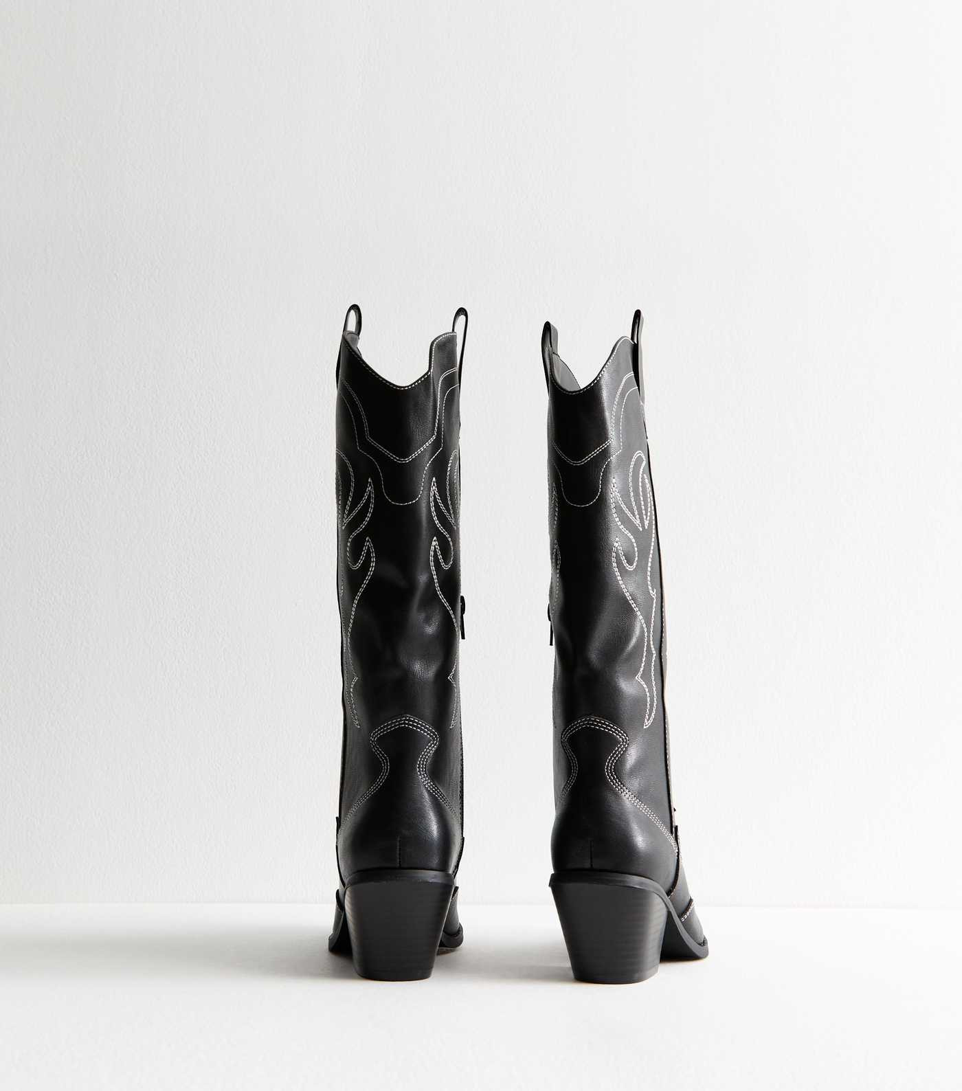 Black Faux Leather Stitch Detail Cowboy Boots | New Look | New Look (UK)