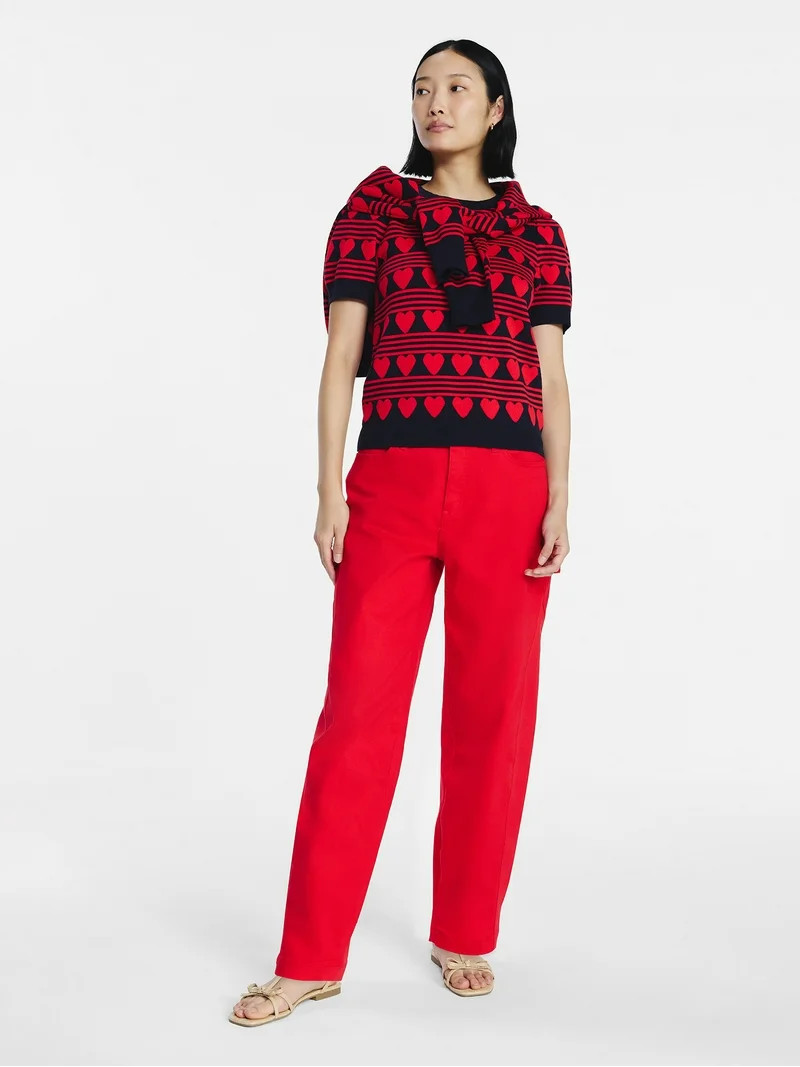 Free Assembly Women's and Women's Plus Cozy Yarn Shrunken Sweater Tee with Short Sleeves, Solid &... | Walmart (US)