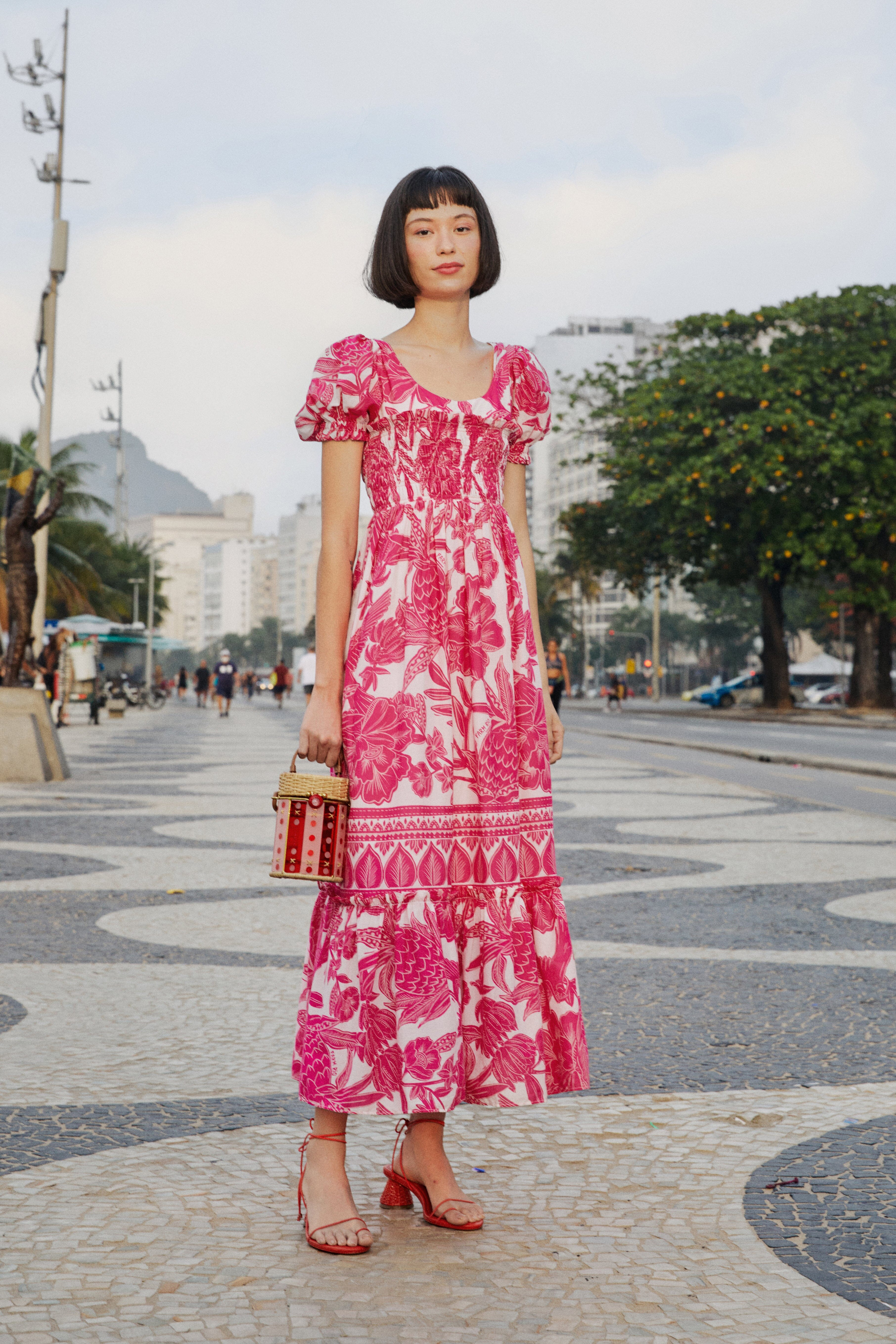pink tropical woodcut maxi dress | FarmRio (US)