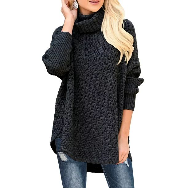 MIHOLL Womens Oversized Turtleneck Sweater Long Batwing Sleeve Casual Pullover Knit Tunic Sweater... | Walmart (US)