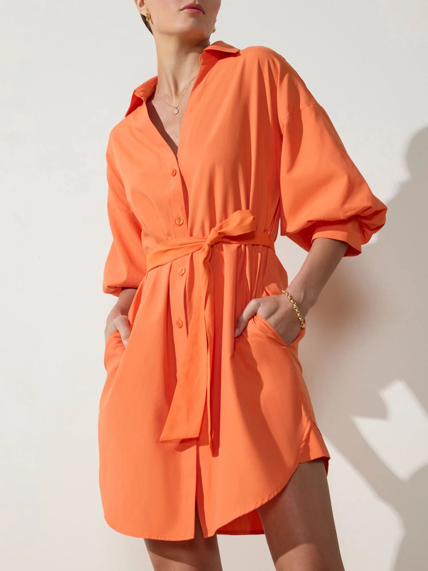 Brochu Walker | Women's Kate Belted Dress in Tangerine | Brochu Walker