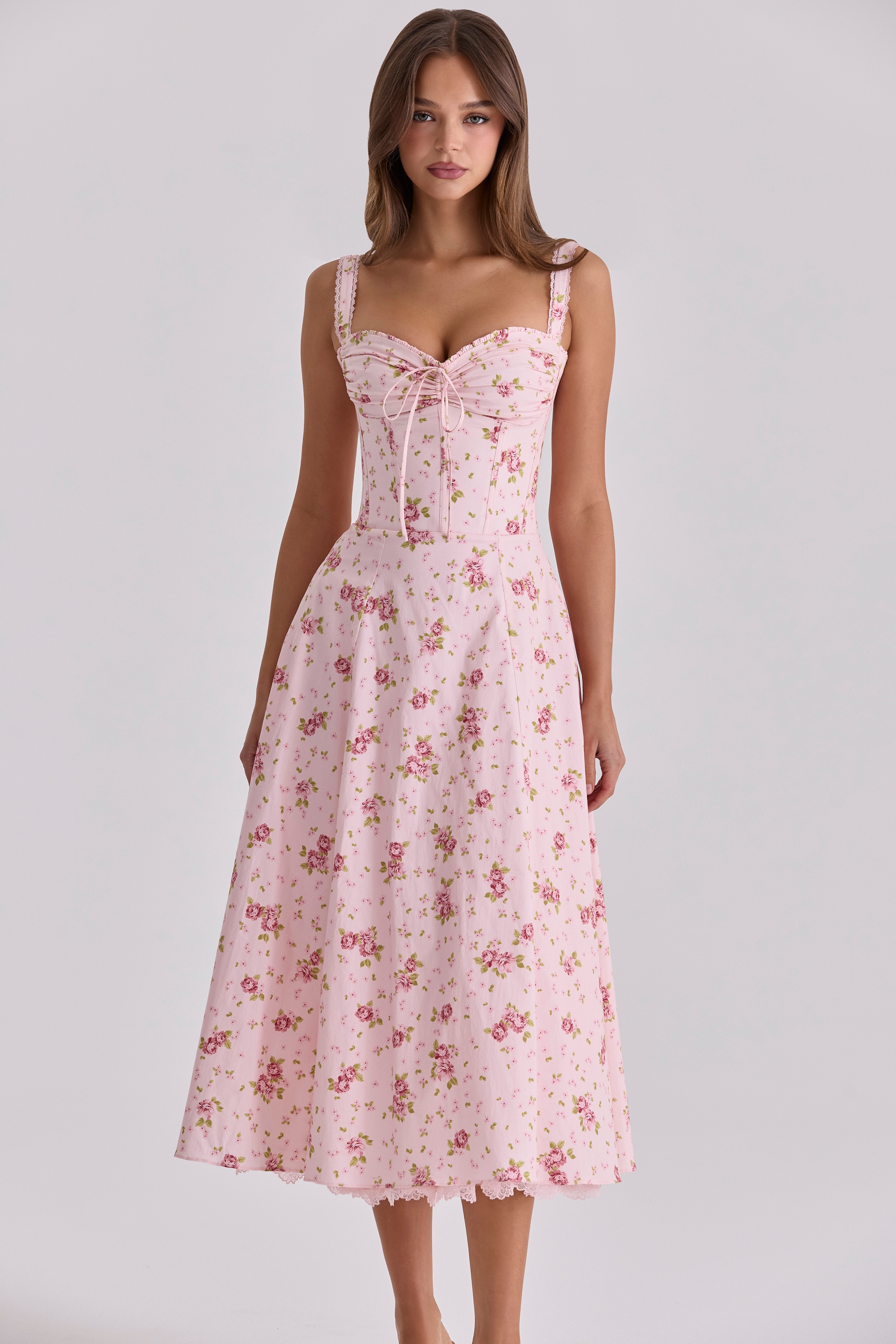vintage rose pink floral print midi dress | House of CB