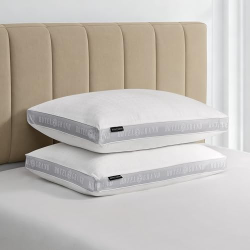 Hotel Grand Bed Pillows Queen Size Set of 2, 500 Thread Count Cotton Cover, Down Alternative Hotel Pillow for Side, Back, or Stomach Sleepers, Medium Firm Hypoallergenic 18”x26” | Amazon (US)
