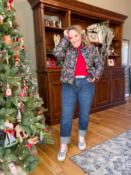 Casual holiday outfit. Ready to go out in the chilly weather. Or sit and work at my desk because I don’t turn the heat up. 

Boots run small. Size up 1/2 size. So cozy warm. Use code NAN10 for 10% off!

Girlfriend jeans tts. I’m in a 2.5

My puffer is sold out. I warned you it’s be cute st Christmas. Linking a red and black check that’d be super cute. TTS. I’m in a L  

And you can’t beat the red turtleneck at Ann. TTS. I’m in a L. 

#LTKHoliday #LTKunder100 #LTKshoecrush