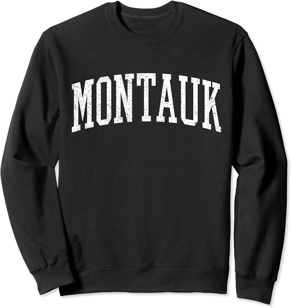 Classic Black Unisex Varsity Distressed Montauk Sweatshirt | Amazon (US)