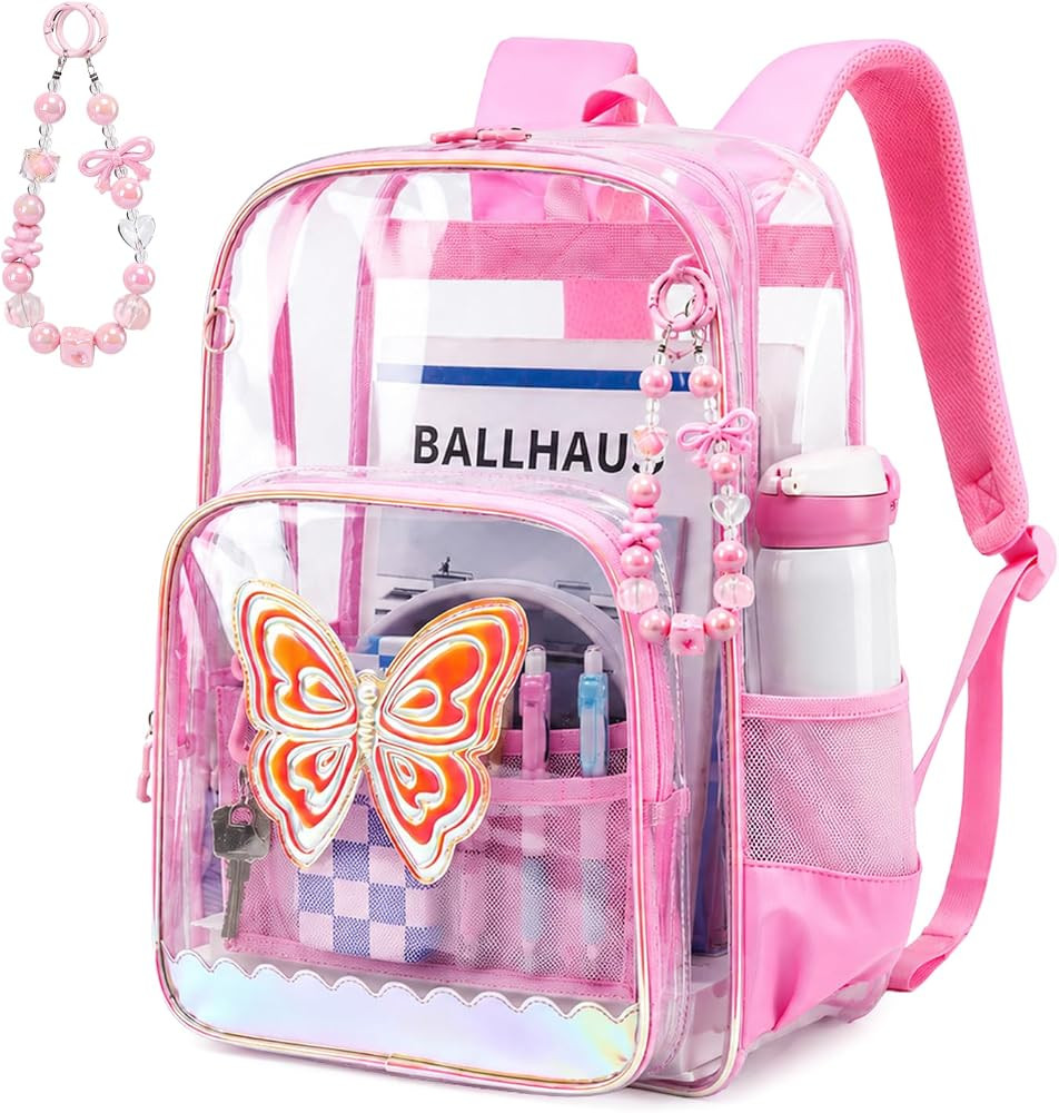 MUSEVOS Clear Backpack for School, Clear Bookbag for Girls PVC Heavy Duty Transparent Backpack,Pi... | Amazon (US)