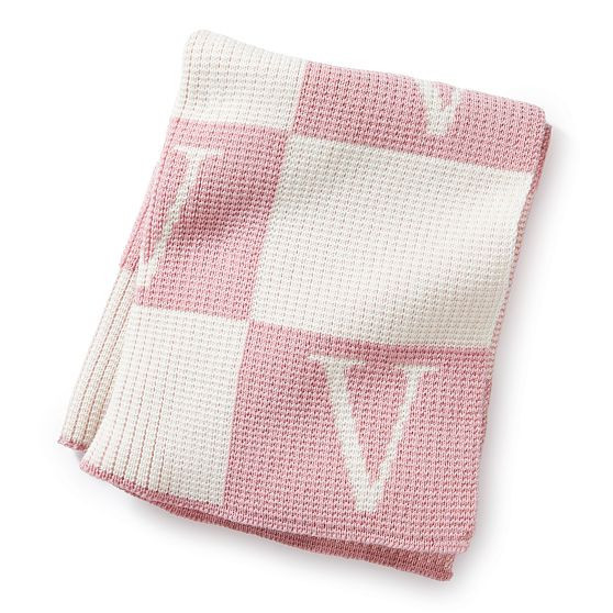 Initial Block Stroller Blanket, Pink | Mark and Graham