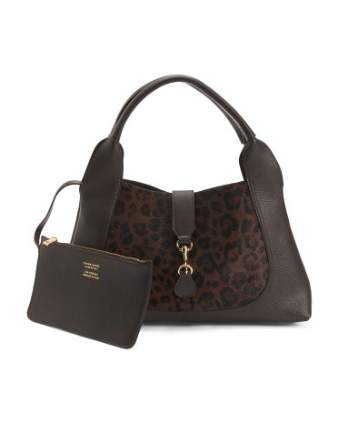 Made In Italy Leather Large Hobo Front Textured Panel | TJ Maxx