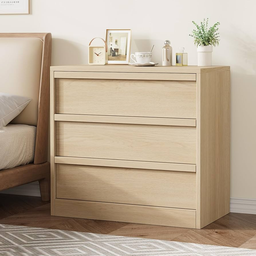 GarveeHome 3 Drawer Dresser for Bedroom, Natural Oak Nightstand 3 Chest of Drawers with Large Sto... | Amazon (US)