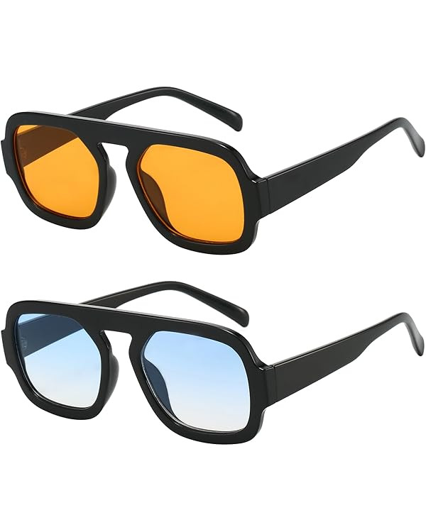 Trendy Square Aviator Sunglasses for Women Flat Top Designer Stylish Frame Sun Glasses Vintage Sh... | Amazon (US)