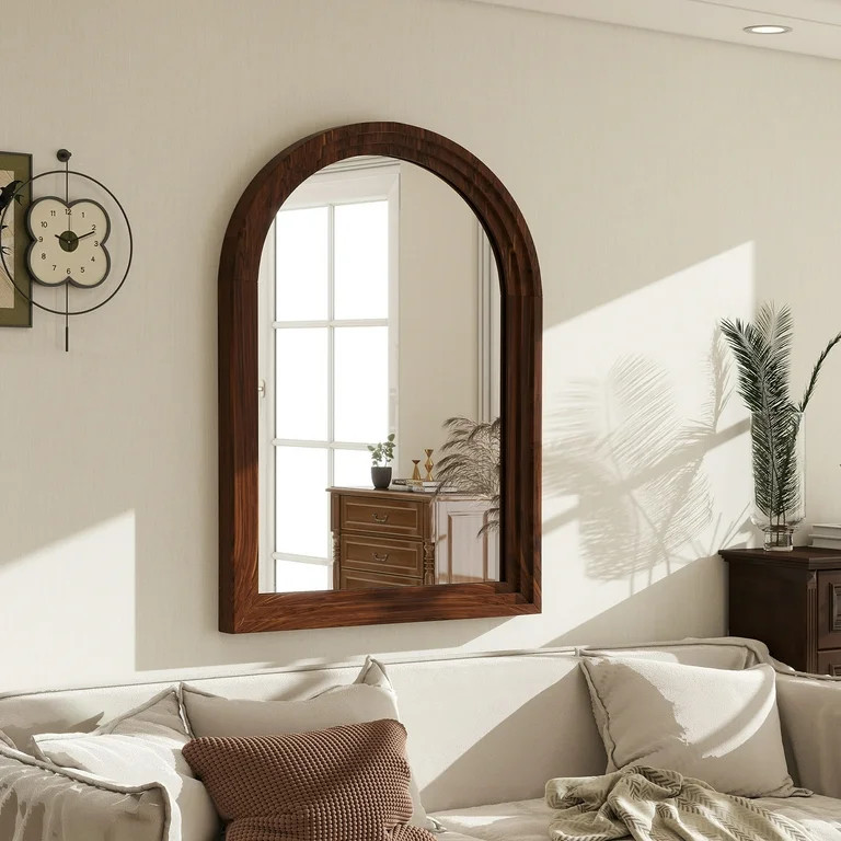 Anyrose 40.2"x30" Arch Wooden Framed Vanity Bathroom Mirror, Brown | Walmart (US)