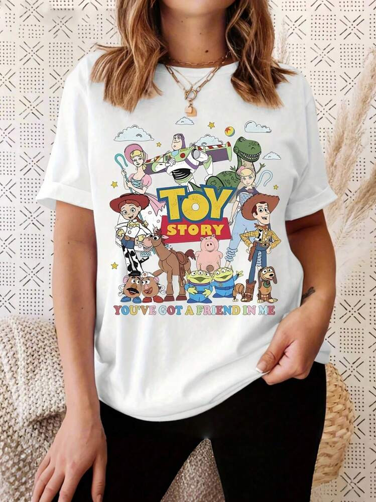 Disney Disney Toy Story Women's Casual Short Sleeve T-Shirt - Retro Vintage Graphic T-Shirt, Wood... | SHEIN