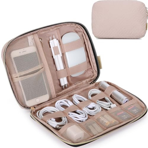 BAGSMART Large Electronics Organizer Travel Case, Travel Essentials, Cord Organizer Travel Cable Organizer Bag, Travel Accessories for Women, Pink | Amazon (US)