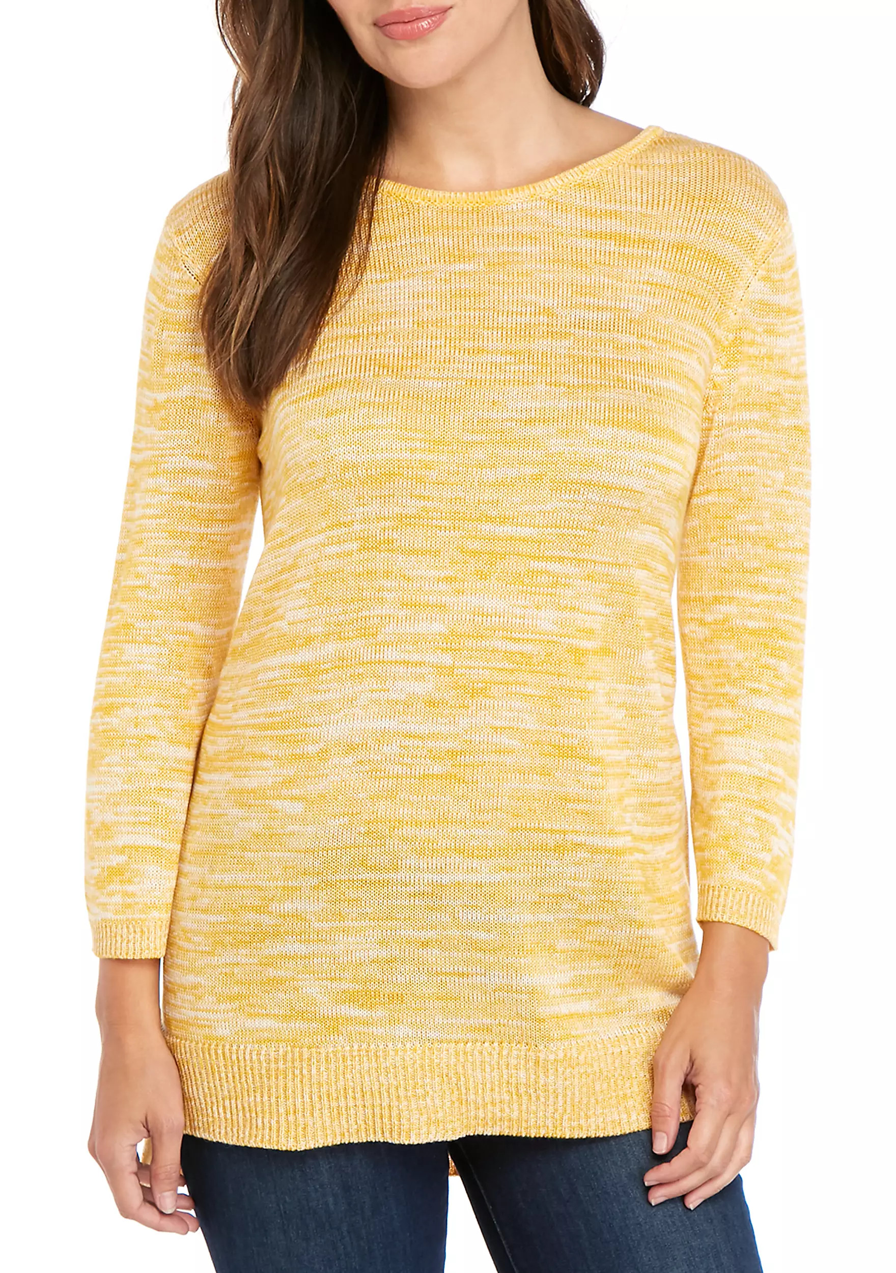 3/4 Sleeve Strappy Back Marled Pullover | Belk