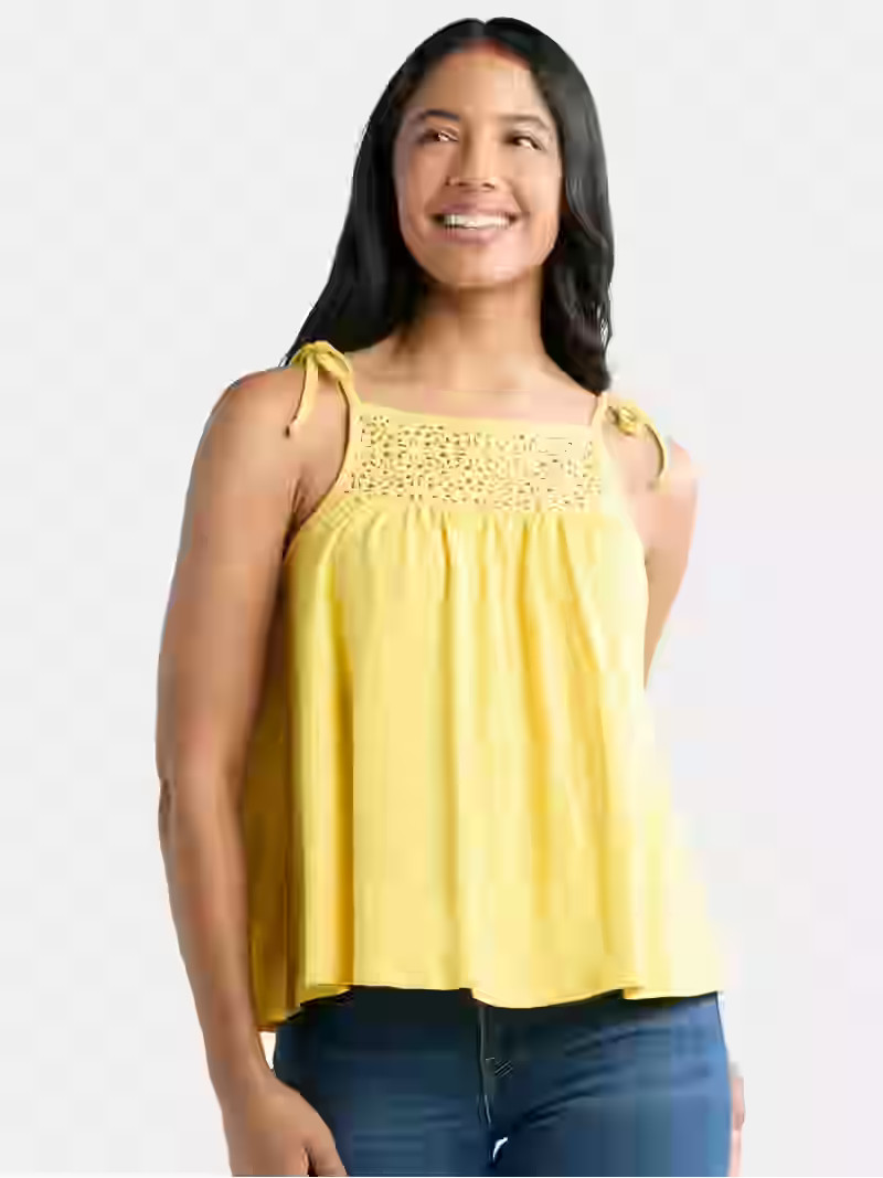 Time and Tru Women's Cotton Crochet Tank Top, Sizes XS-XXXL - Walmart.com | Walmart (US)