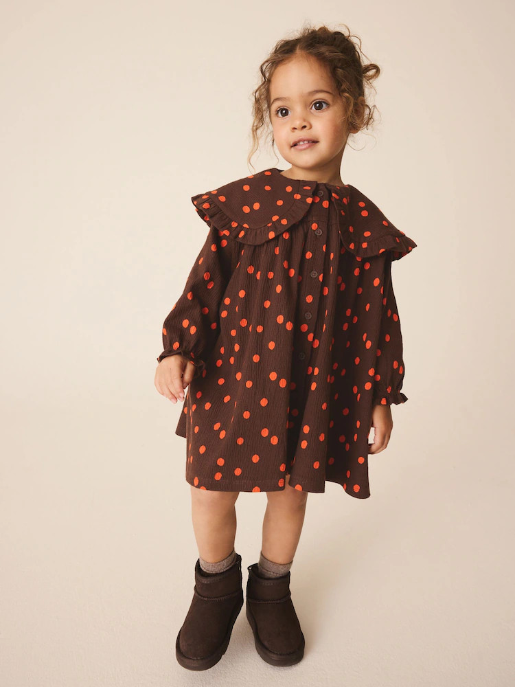 Brown Spot Long Sleeve Collar Dress (3mths-7yrs) | Next US