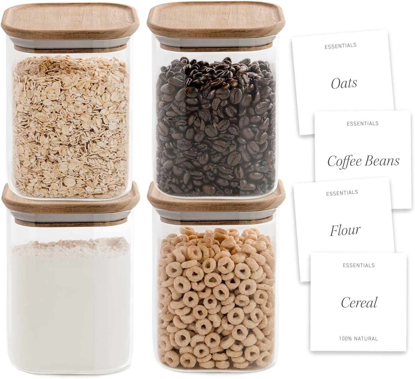 Bloom & Breeze Airtight Square Food Storage Containers , Stackable with Labels, Glass Storage Con... | Amazon (US)