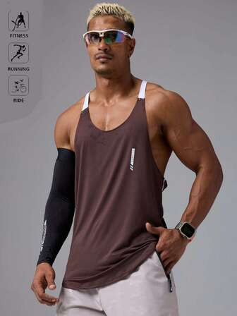 Manfinity Acti Log Men's Summer Casual Sleeveless Tank Top 4-Way Stretch Material Sweat-Wicking Lightweight Minimalist Design Physique-Enhancing Seamless Design Sleeveless For Workout Performance-T Performance-Tank | SHEIN