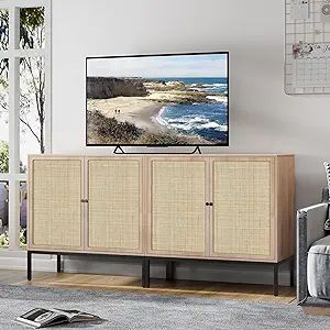 Brafab Set of 2 Sideboard Buffet Cabinet with Storage, Sideboard Cabinet with Natural Rattan Deco... | Amazon (US)