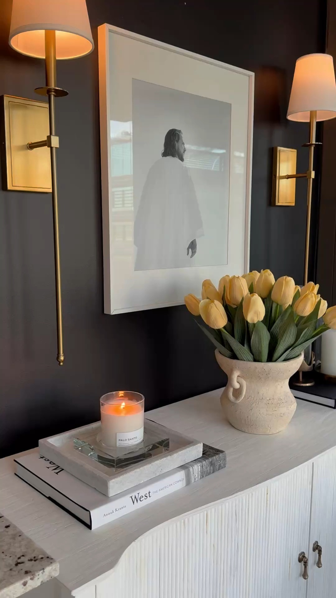 Gentle spring styling🤍 Print is from Reflections of Christ and is a 16x20 print in 16x20 (mat sized framed linked)

#LTKHome #LTKStyleTip