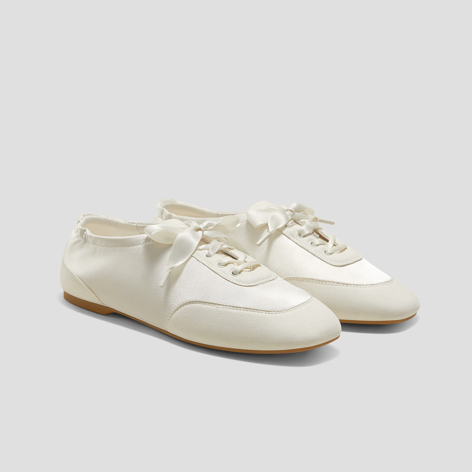 VIVAIA Square-Toe Lace-Up Satin Sneakerina (Cristina)|LIGHT GOLD|US 5.5 | VIVAIA