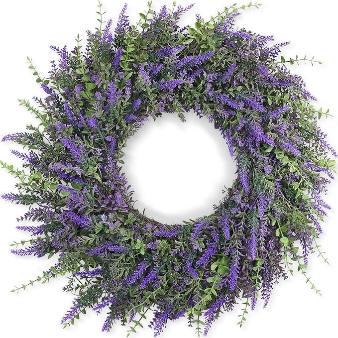 26'' Large Eucalyptus and Lavender Wreath for Front Door, Porch, Window- Artificial Eucalyptus Le... | Amazon (US)