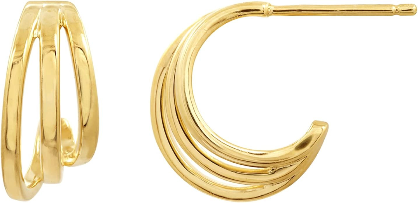 Amazon Essentials 14K Gold or Rhodium Plated Split Hoops | Amazon (US)