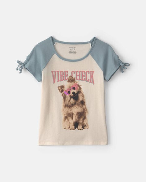 Girls 'Vibe Check' Dog Graphic Tee - Cream/Blue | Carter's | Carter's Inc