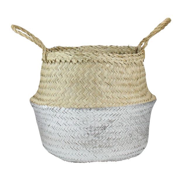 Northlight 13" Beige and Silver Seagrass Belly Wicker Basket with Handles | Target