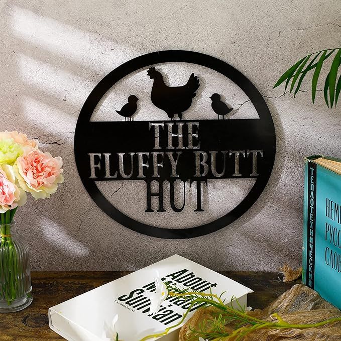 Chicken Coop Sign Fluffy Butt Hut Sign Chicken Coop Accessories 11.8 Metal Sign Farmhouse Wall Fu... | Amazon (US)