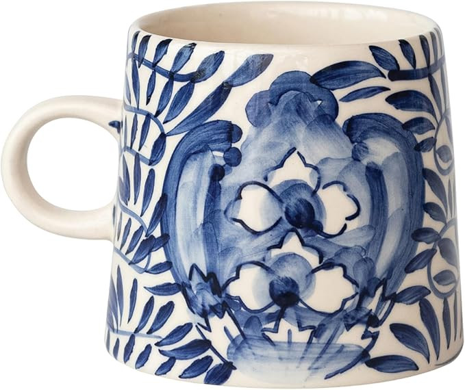 Creative Co-Op 10-oz Stoneware Mug with Geometric Design, Blue, Set of 4 | Amazon (US)