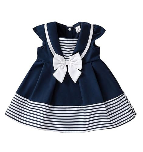 bebeone Baby Toddler Girl's Nautical Dress Cap Sleeve Sailor Uniform Dress for Girl 6M-3 Years,Navy-18-24M | Amazon (US)